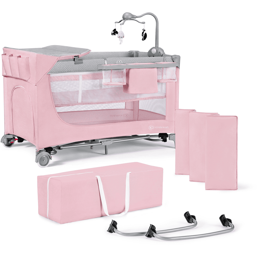 Kinderkraft Reisebett LEODY pink mit Zubehör