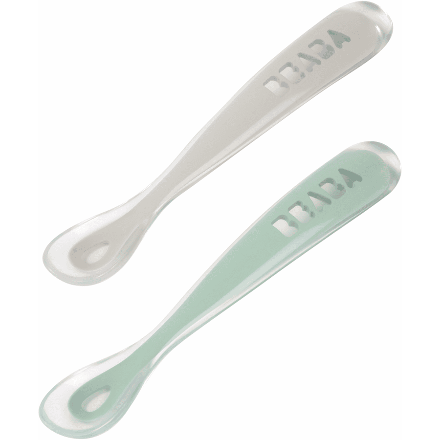 BEABA  ® Baby spoon set of 2 silicone 2nd age, velvet grey/ sage green