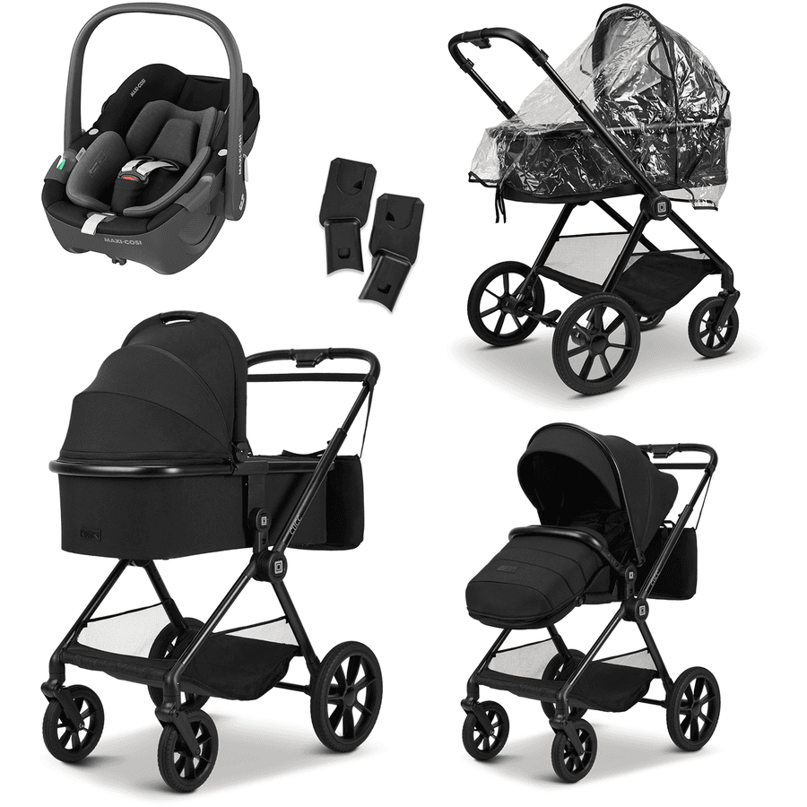 MOON Kombikinderwagen Clicc black melange inklusive MAXI COSI Babyschale Pebble 360 Essential Black