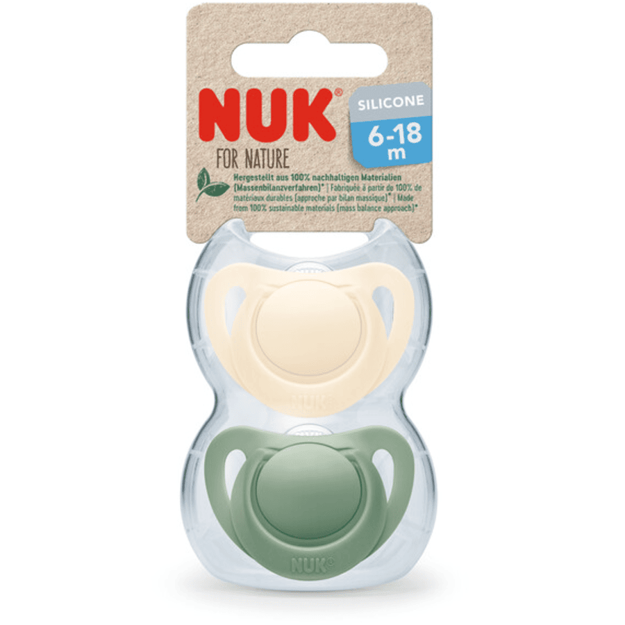 NUK Smokk For Nature Silikon 6-18 måneder grønn / kremfarget 2-pk.