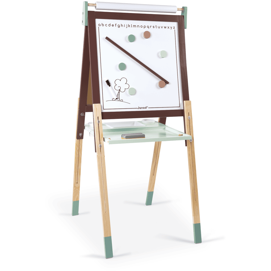 Janod® Tableau magnétique enfant à craie réglable bois, brun/turquoise