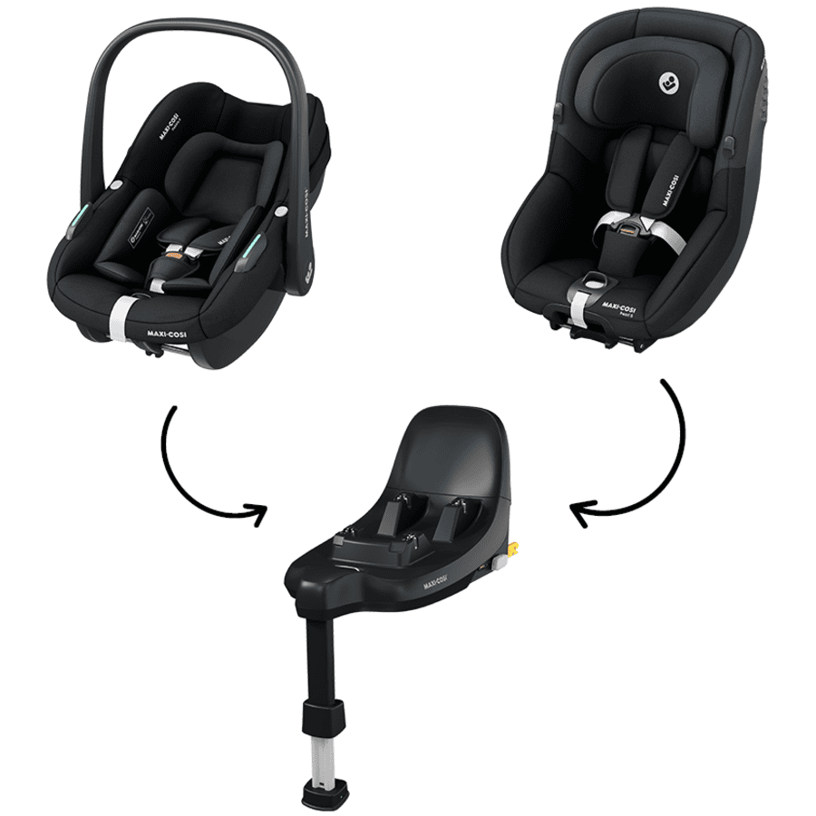 MAXI COSI Ovetto Pebble S Tonal Black incl. seggiolino auto Reboarder Pearl S Tonal Black e base isofix FamilyFix S Black 