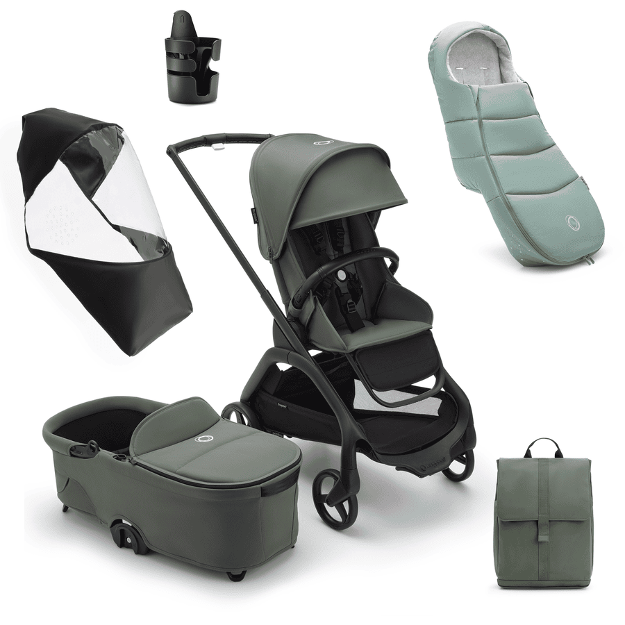 bugaboo Barnevogn Dragonfly Complete Black / Forest Green , Essential Bundle