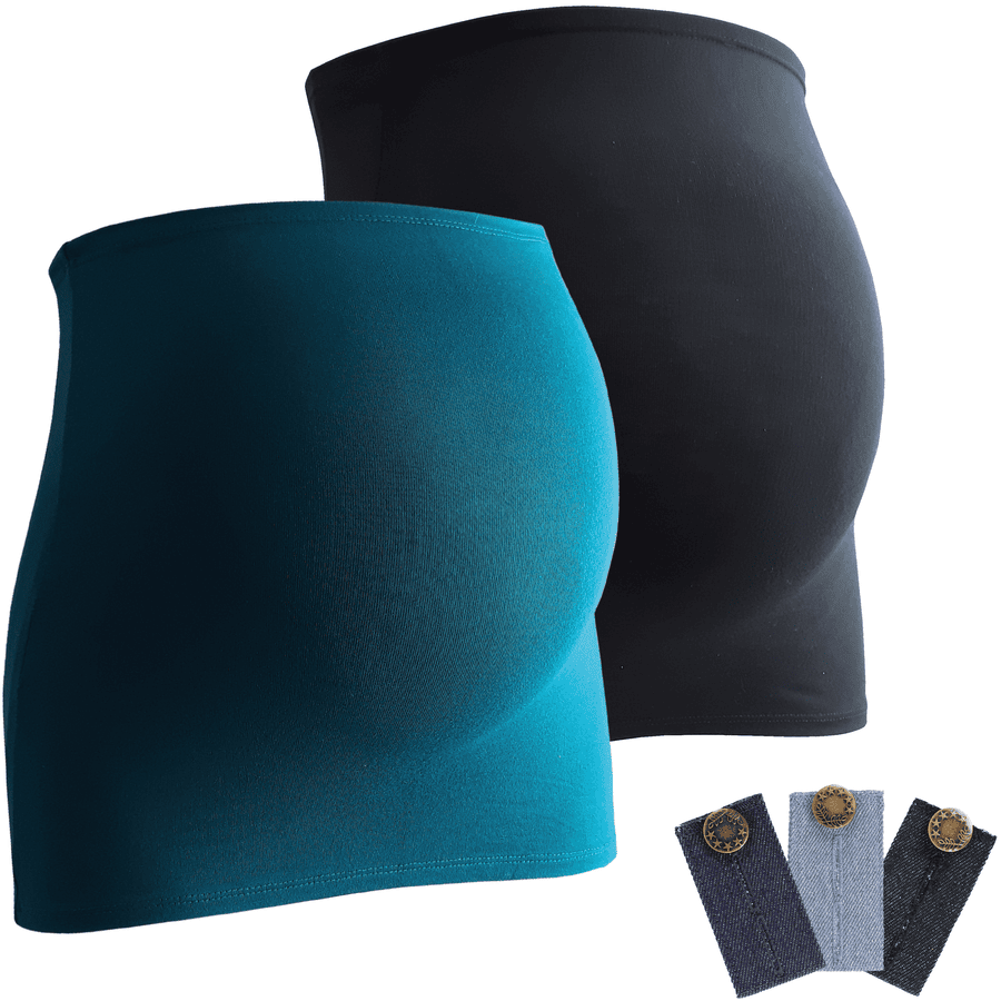 mamaband Bauchband 2er-Pack + 3er Pack Hosenerweiterung schwarz/petrol