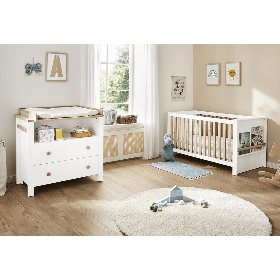 Pinolino Chambre bébé duo lit commode Lova large bois 70x140 cm