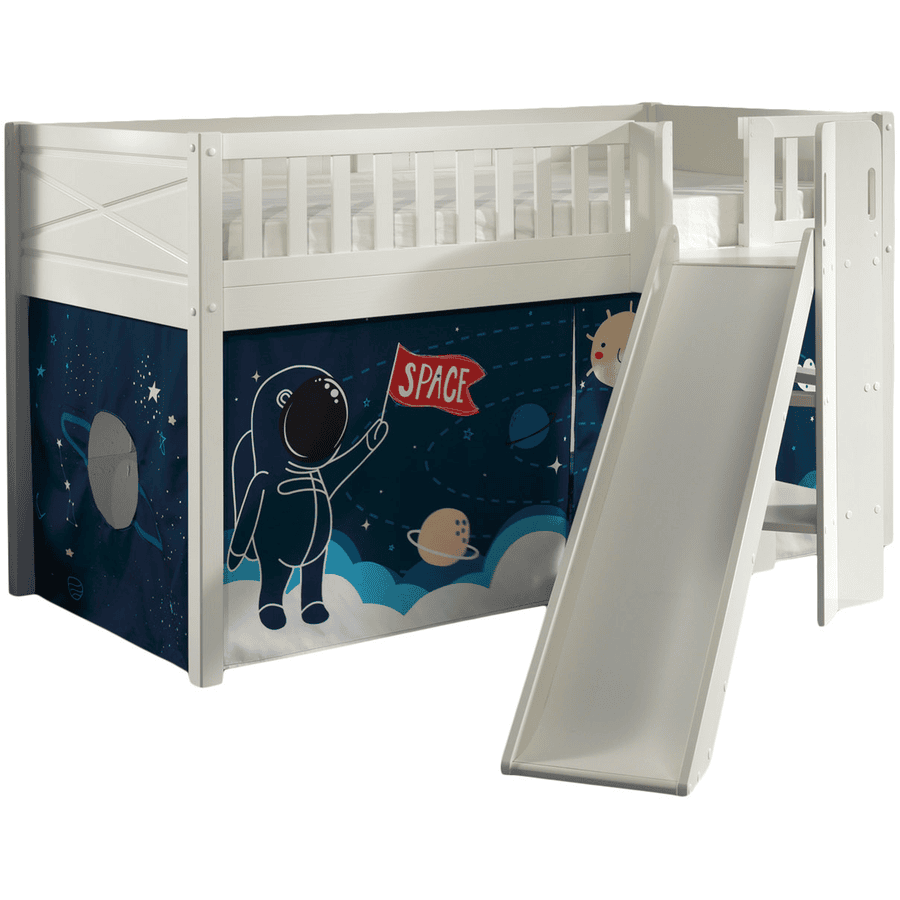 VIPACK Lit mezzanine enfant rideau SCOTT Space Shuttle blanc 90x200 cm