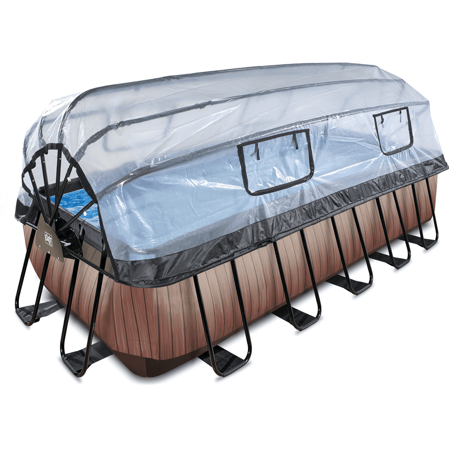 EXIT Wood Pool 540x250x122cm con copertura e filtro Sand e pompa di calore, marrone