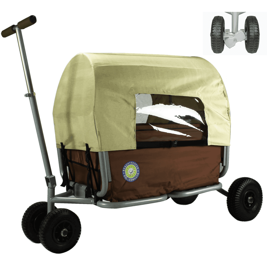 BEACHTREKKER håndvogn - Sammenklappelig håndvogn LiFe, brun med parkeringsbremse og baldakin
