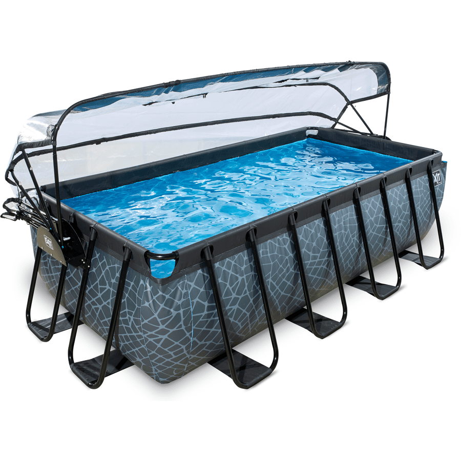 EXIT Zwembad 400x200x100cm met overkapping + zandfilter + warmtepomp, Stone grijs