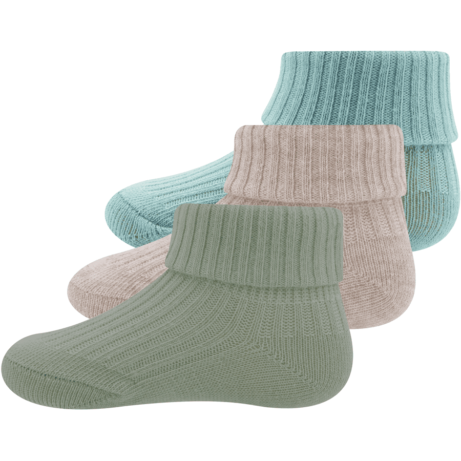 Ewers Baby Sokken Rib met Enveloppe 3-Pack Groen/Beige/Turquoise