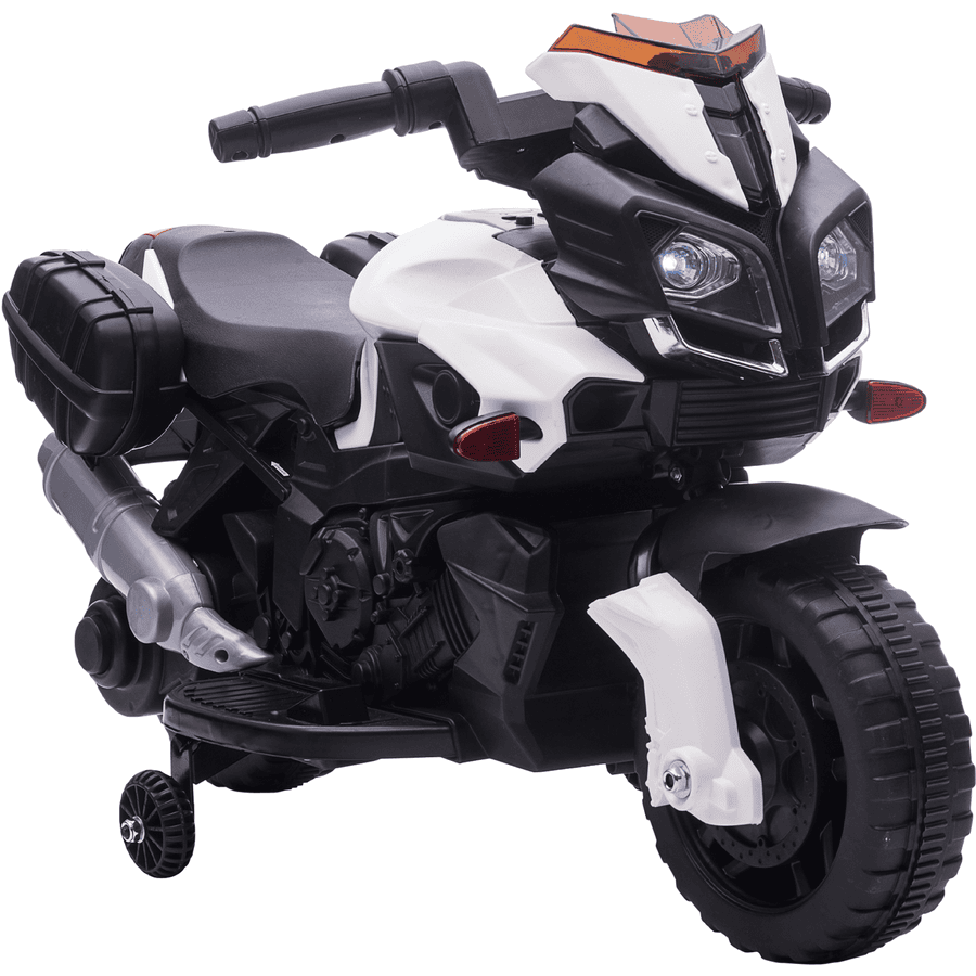 HOMCOM Elektrisches Motorrad für Kinder mit Hupe und Scheinwerfer weiß und schwarz