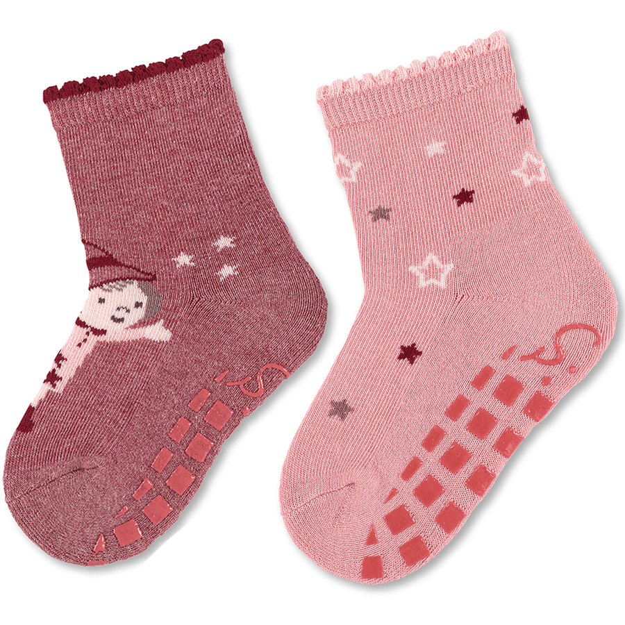 Sterntaler ABS-sokker dobbeltpakke heks/stjerner lys rødmelert melange 