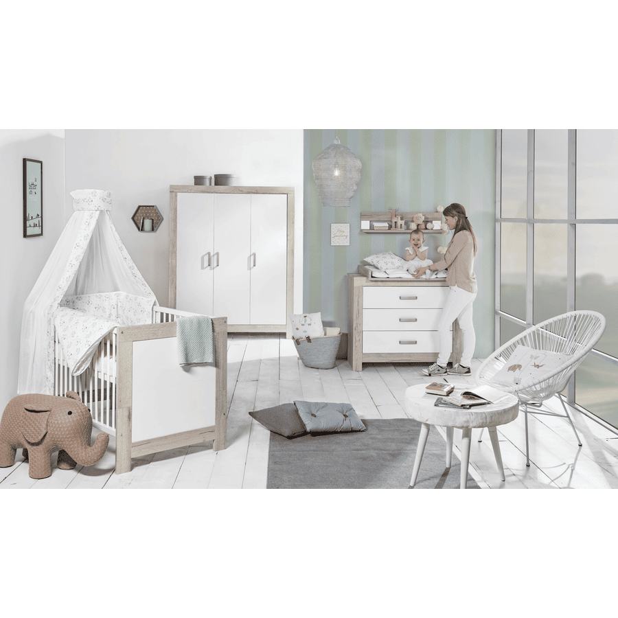 Schardt Chambre bébé trio lit commode armoire 3 portes Nordic Halifax bois 70x140 cm