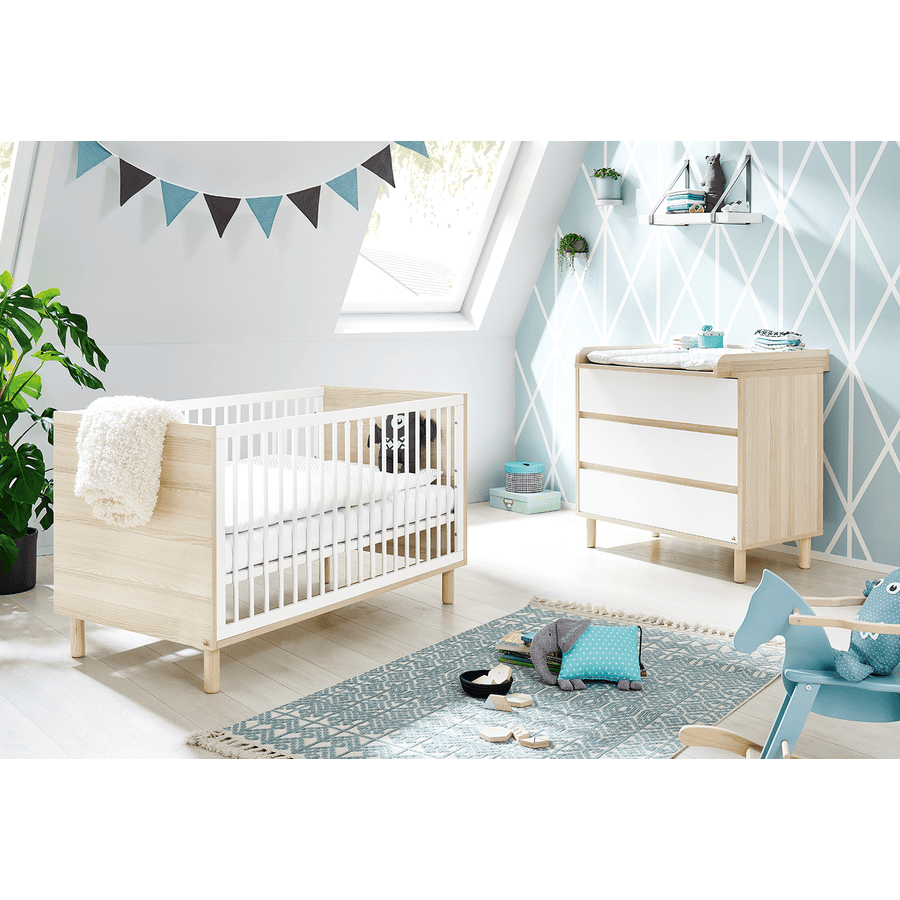 Pinolino Chambre bébé duo lit commode Flow large bois 70x140 cm