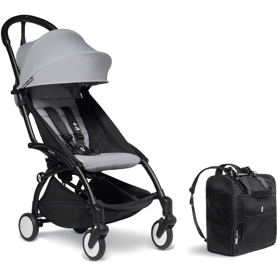 BABYZEN Kinderwagen YOYO2 6+ Black mit Textilset Stone und Backpack YOYO Black