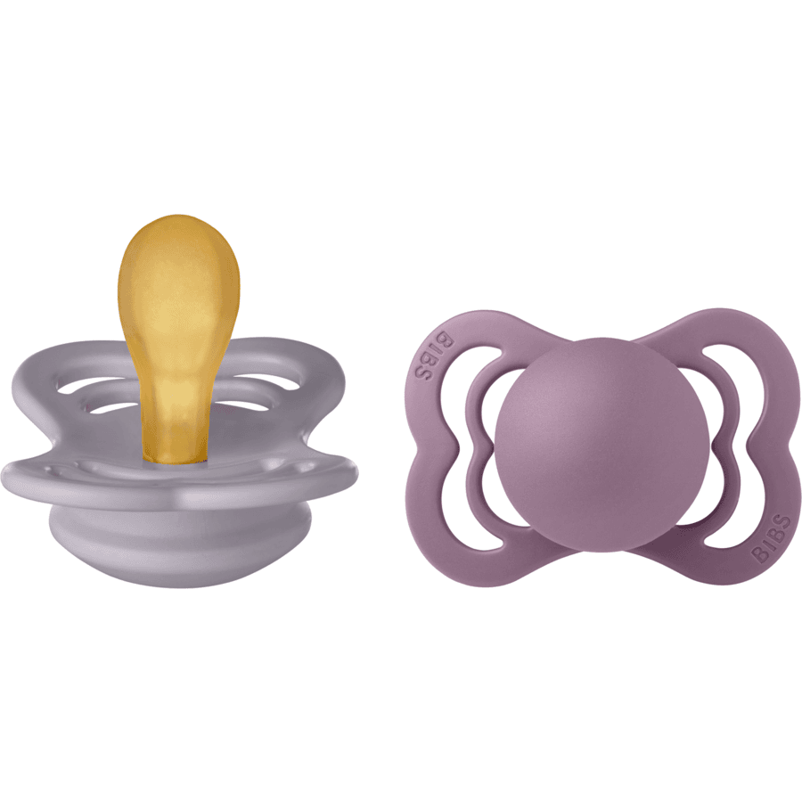 BIBS® Soother Supreme Fossil Grey &amp; Mauve Latex 0-6 månader, 2 st.