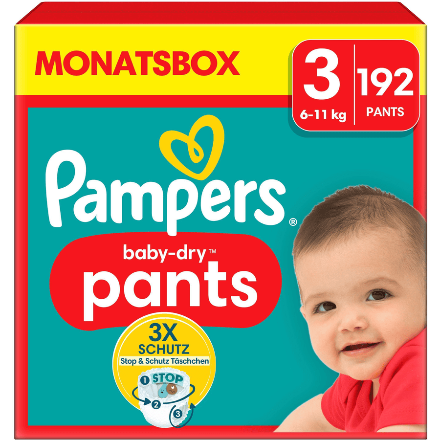 Pampers Baby-Dry Broekjes, maat 3 Midi, 6-11kg, maandelijkse doos (1 x 192 broekjes)