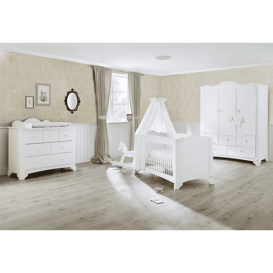 Pinolino Chambre bébé trio lit Pino armoire 3 portes commode bois blanc 70x140 cm