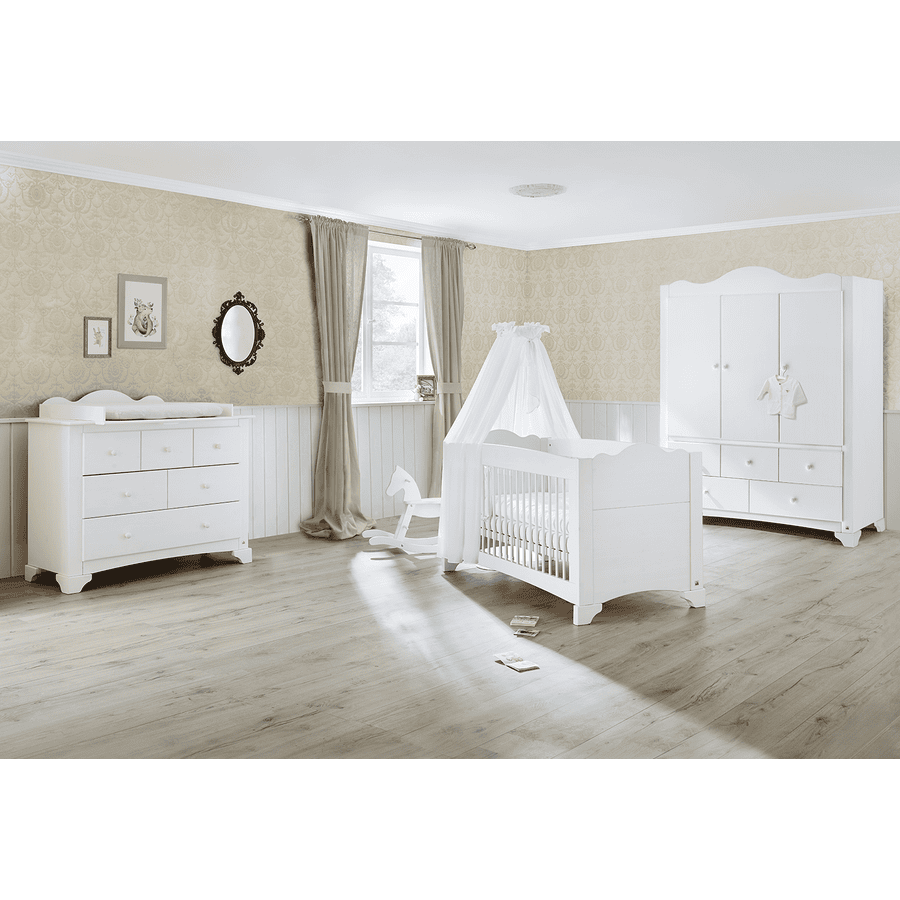 Pinolino Ensemble lit bébé commode à langer armoire 3 portes Pino blanc