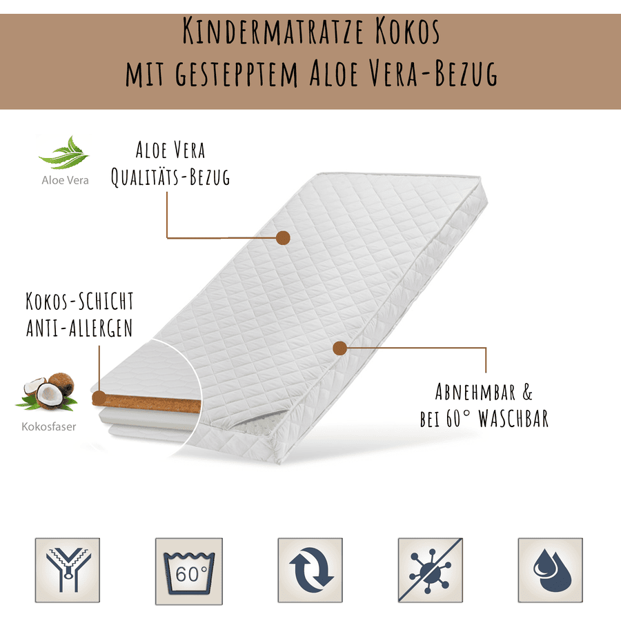 Kids Collective Matelas enfant coco housse piquée Aloe Vera blanc 80x160x10 cm