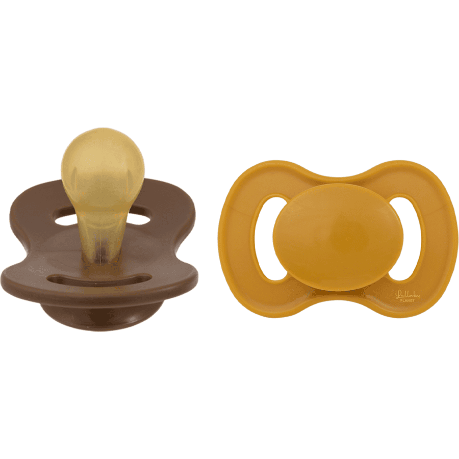 Lullaby Planet Schnuller Rund aus Latex Gr. 2 in Honey Mustard & Hazelnut Brown, 2er Pack