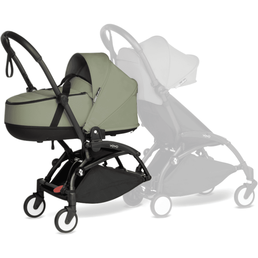 BABYZEN Kinderwagen YOYO 0+ connect Black mit Liegewanne Olive