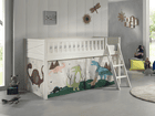VIPACK Lit mezzanine enfant Scott Dino rideau bois blanc 90x200 cm